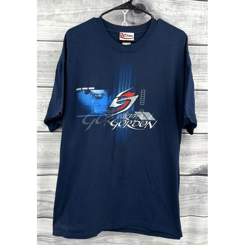 VINTAGE CHASE AUTHENTICS JEFF GORDON NASCAR TEE T SHIRT Size 2XL NAVY BLUE